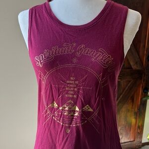 Spiritual Gangster Maroon Tank with Gold Graphic